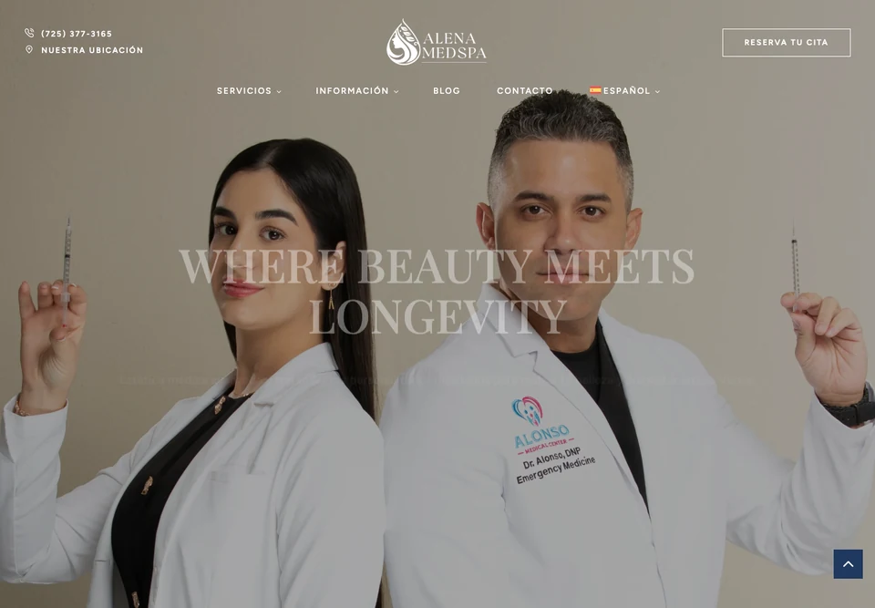 Screenshot of the Alena MedSpa website