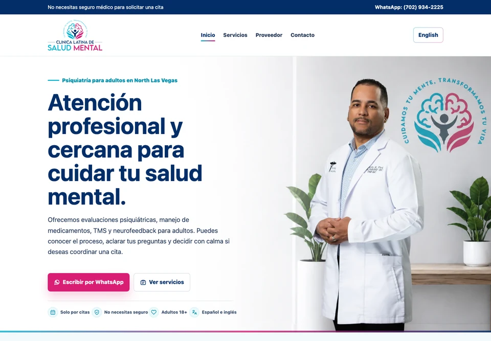 Screenshot of the Clínica Latina de Salud Mental website