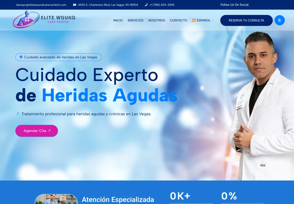 Screenshot of the Elite Wound Care Center website