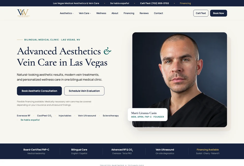 Screenshot of the Veins & Wellness website